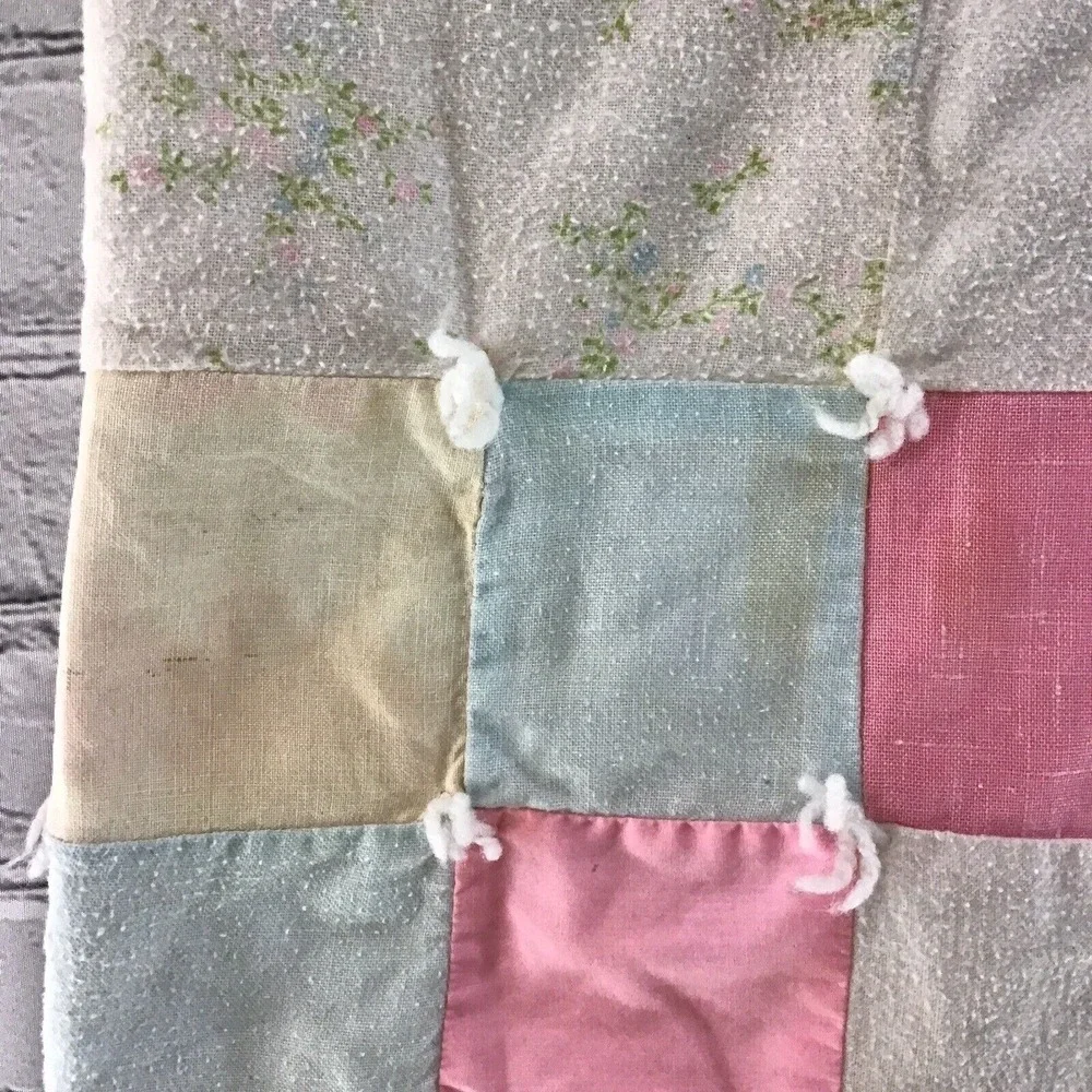 Vintage Baby Blanket Quilt‎ Throw Pink Bunnies Kittens 51